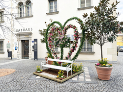 Blumenherz 2026 Das farbenfrohe Blumenherz vor dem Rathaus